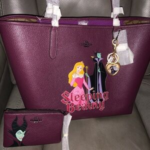 NWT Coach Shoulder Bag, Maleficent Zip Pouch Wristlet and Purse Charm